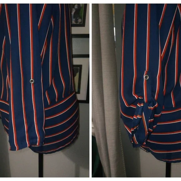 Maurice’s Pinstriped Tie Waist Blouse Sz Large Red White & Blue - Picture 7 of 15